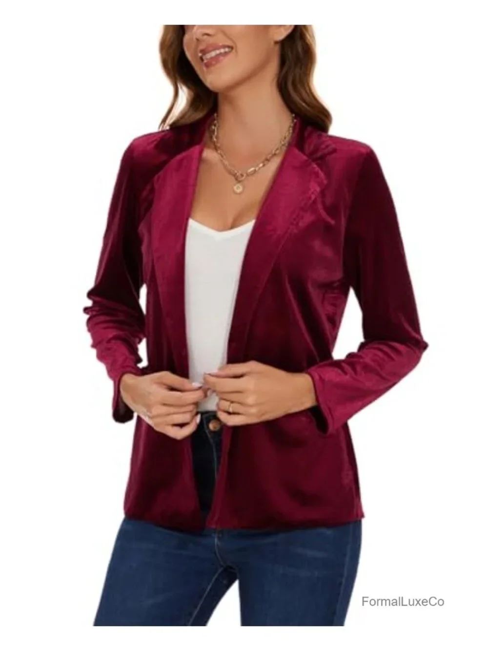Women's Velvet Blazer Jacket Long Sleeve Button Pockets Office Work Tailored